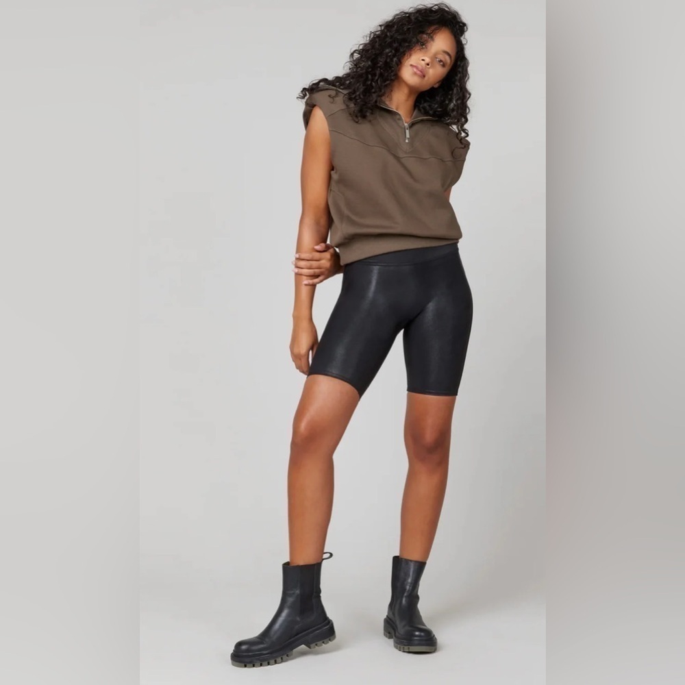 Spanx Womens Small Black Faux Leather High Rise Biker Bike Shorts Shapewear